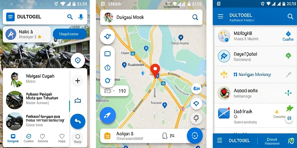 Tampilan antarmuka aplikasi DULTOGEL untuk navigasi motor yang informatif.