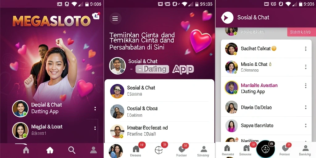 Antarmuka MEGASLOTO dengan fitur pencarian dan profil pengguna.